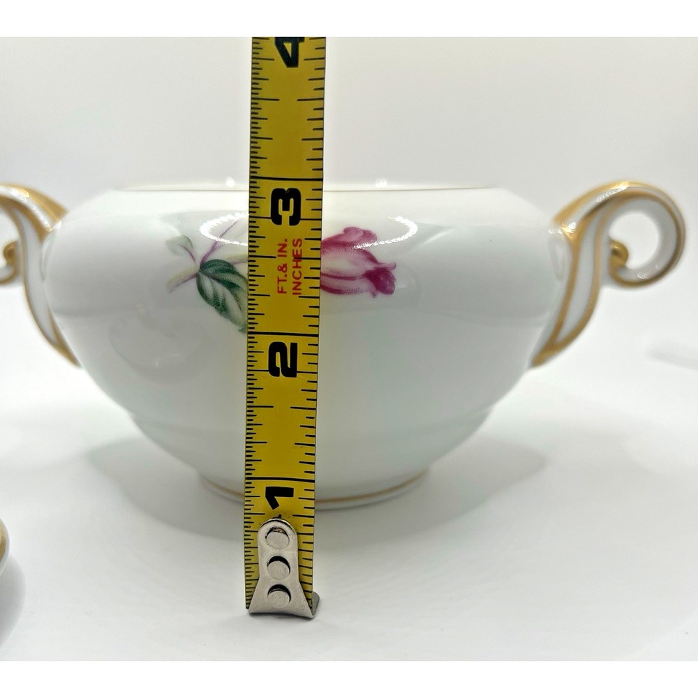 Wentworth China Cameo Rose Creamer and Covered Sugar Bowl Eterna Shape Gold Trim - Picture 10 of 16